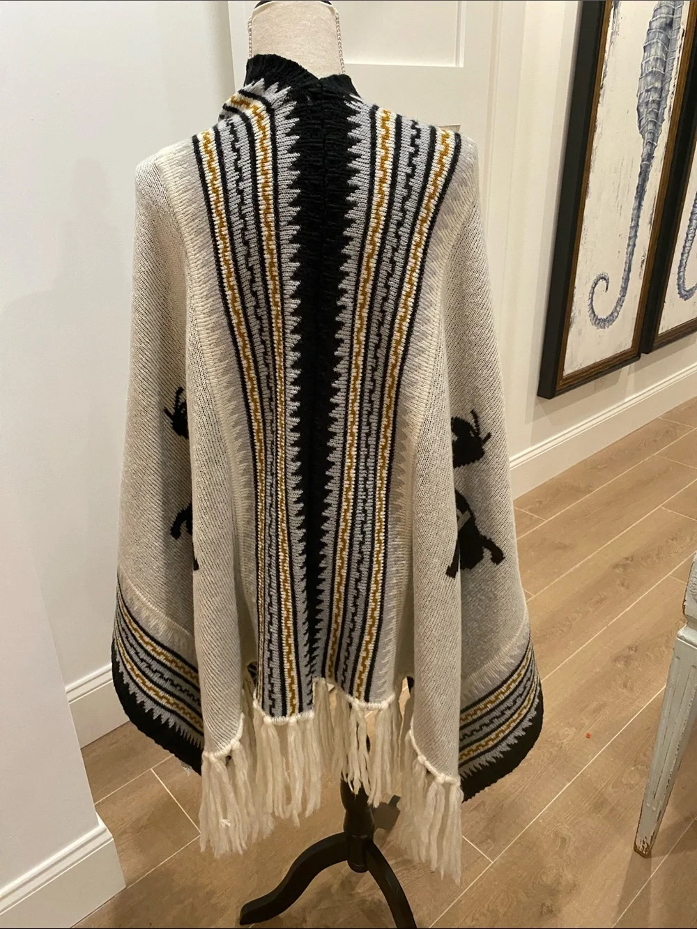 Jen's Pirate Booty Cream Fringe Wrap with Black & Gold Trim